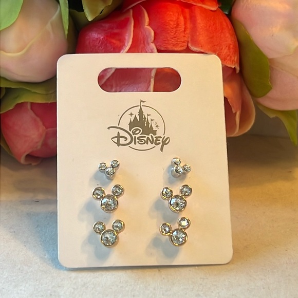 Disney Jewelry - Disney Mickey Mouse Set of 3 Crystal Metal Stud Earrings